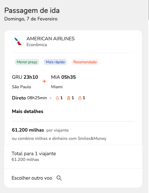 Passagem encontrada por 61.200 milhas